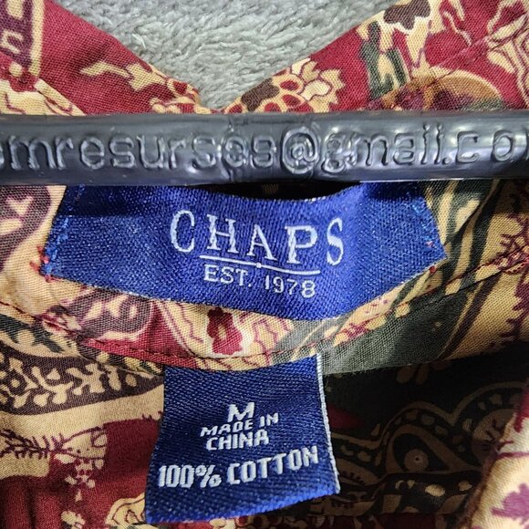 Womens Red & Gold Chaps Paisley Shirt Button Up Cotton Long Sleeve Size M - Picture 3 of 7